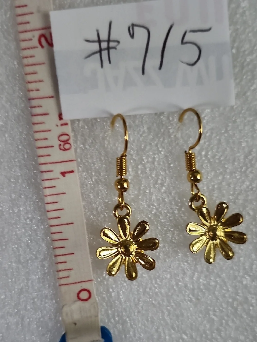 Hand Crafted Gold Floral Daisy Drop Earrings - Picture 2 of 5